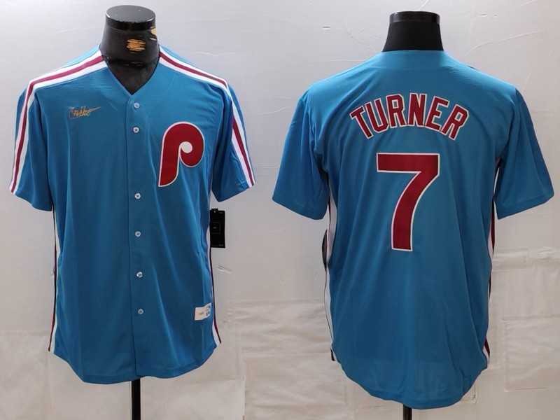 Men%27s Philadelphia Phillies #7 Trea Turner Blue Cooperstown Throwback Cool Base Nike Jersey->new york yankees->MLB Jersey